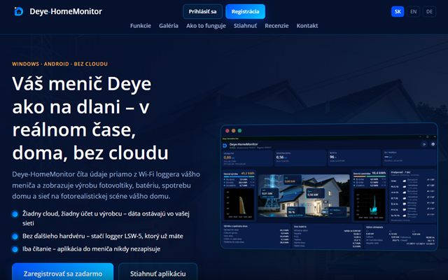Náhľad stránky Deye-HomeMonitor (DeyeMonitor.sk)