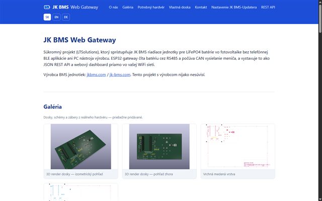 Náhľad stránky JK BMS Web Gateway